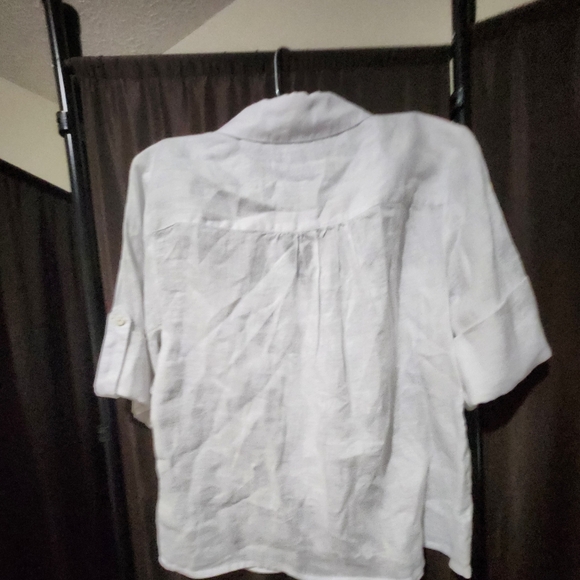 INC 100% linen white knotted button front top roll cuff sleeve  boho cot… - Picture 3 of 12